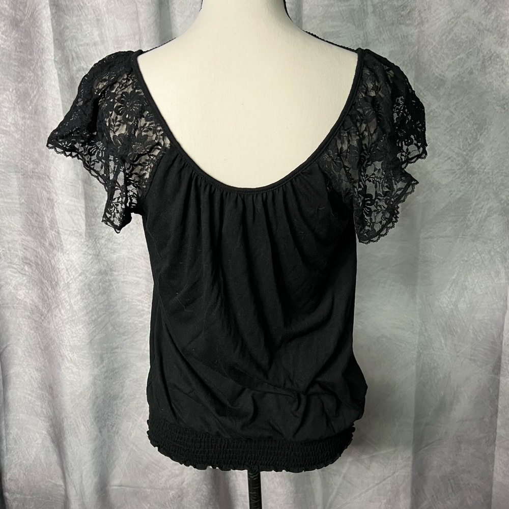 Xhiliaration Black Lace Illusion Women's Flutter Sleeve Top - Small - Picture 5 of 12